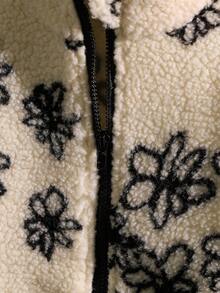 Genkimix Kids New Arrival Korean Style Tween Girl Floral Thermal Lined Zip-Up Jacket, Autumn/Winter - Black - View 3