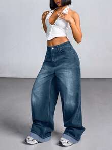 RueChic Jeans amples à taille basse avec poches, style Y2K, pour femmes