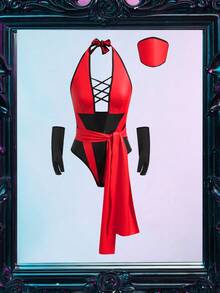 Fantasy Costume 5件套黑色和红色拼布角色扮演服装套装 - 彩色 - 查看 6