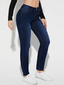 EMERY ROSE Quần denim bó sát co giãn màu xanh navy cỡ lớn dành cho nữ - Rửa tối - Xem 2