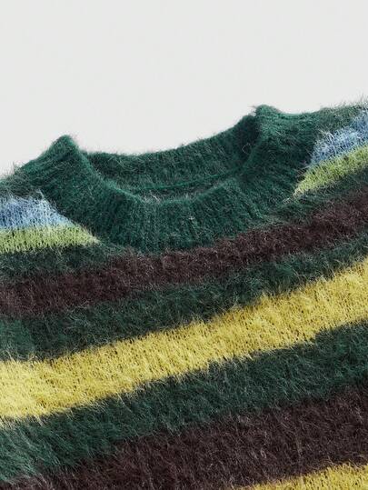 Street Life Men's Colorful Striped Crew Neck Long Sleeve Sweater, Autumn/Winter