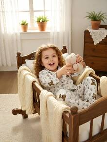 2pcs Baby Girls Cartoon Bear Pattern Knitted Cardigan And Pants Soft Comfortable Loungewear Set Teddy Bear Baby Clothes Baby Shirt Sets - Multicolor - View 1