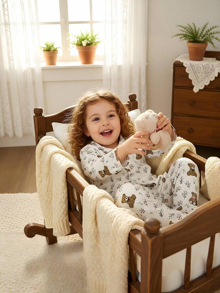 2pcs Baby Girls Cartoon Bear Pattern Knitted Cardigan And Pants Soft Comfortable Loungewear Set Teddy Bear Baby Clothes Baby Shirt Sets - Multicolor - View 1