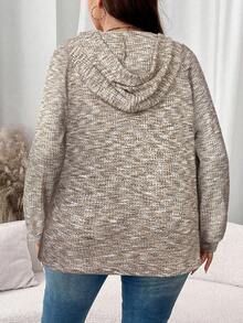 EMERY ROSE Plus Size Women's Hooded Drawstring Button Waffle Fabric Loose Casual Sweatshirt, Autumn & Winter Sweatshirts Christmas Holiday - Khaki - View 2