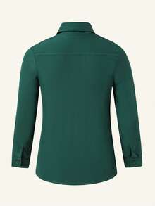 SHEIN Casuvi Kids 青少年男孩休闲纯色长袖衬衫，适合休闲和通勤穿着。