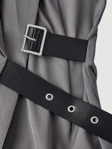 SHEIN MOD Women's Simple Commuter Notched Collar Cinched Waist Blazer And Flare Pants Suit, Women Suit Set, Grey Two Pieces Set Women,Bell Bottom In Fall/Winter - Grey - View 7