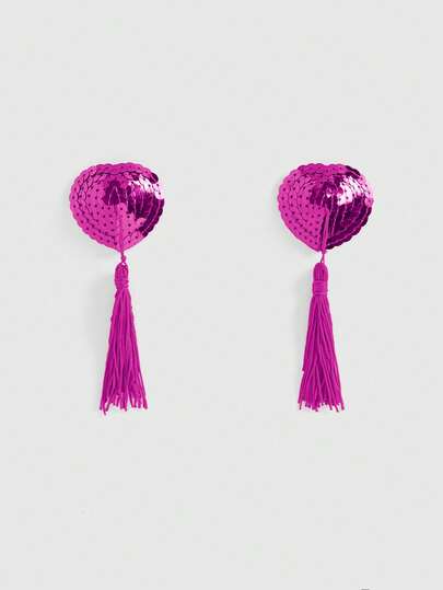 ROMWE Avant 1 Pair Sequin Heart Tassel Nipple Pasties, Suitable For Everyday Wear
