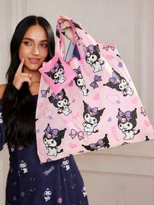 HELLO KITTY AND FRIENDS | SHEIN 1 个可爱卡通人物印花可折叠购物袋、手提袋，带珠链小收纳袋，可挂在包上。 - 粉色 - 查看 2