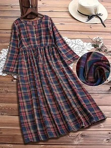 SHEIN Tall CURVE Kariertes Lässig-Kleid in Große Größen für Damen, Herbst/Winter - Verschiedenfarbig - Übersicht 1