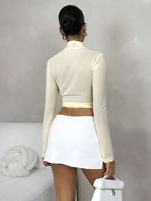 Glamine Blusa de manga larga con cuello en V profundo de unicolor y estilo minimalista, para uso diario