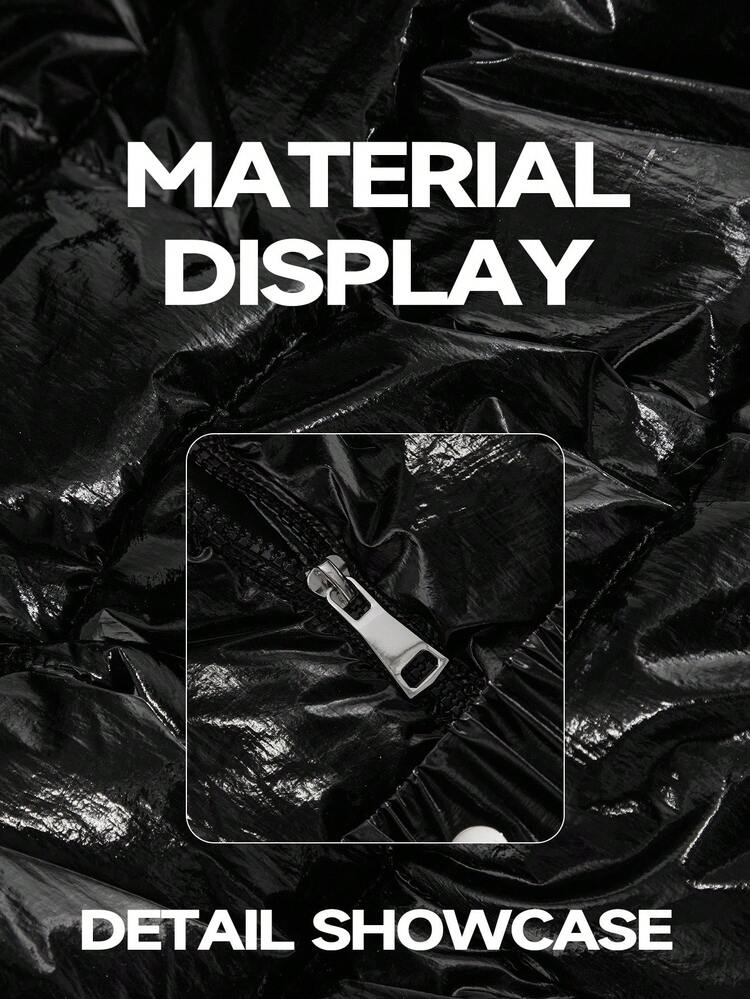 Chaqueta corta con capucha brillante para mujer de otoño/invierno con cuello desmontable de piel sintética, cintura elástica, ajuste ceñido, de moda y elegante