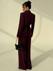 Aloruh 女士优雅商务套装，外套和裤子 - 中紫紅色 - 查看 3