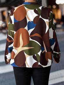 Elenzga Women's Casual Vacation Style All-Over Print V-Neck Loose Blouse - Multicolor - View 2