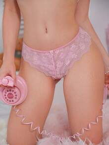 PetitDoll 女士时尚浪漫半透明蕾丝链条装饰丁字裤 - 粉色 - 查看 9