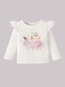 SHEIN Playful Pals 4pcs/Set Baby Girl Casual Daily All-Match Versatile Ballet Dancer Striped Top, Soft Comfortable Fabric, Great Value Multi-Piece Set - Purple - View 3