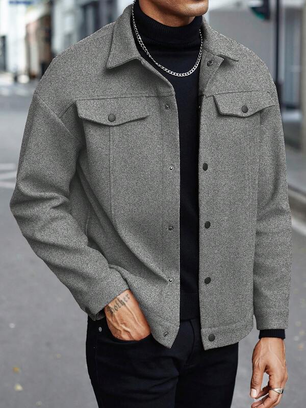 Manfinity Homme Men's Loose Single Breasted Leisure Jacket, Suitable For Autumn & Winter