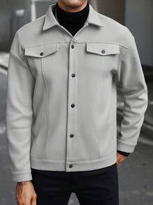 Manfinity Homme Men's Long Sleeve Solid Color Casual Overcoat For Autumn/Winter - Light Grey - View 4