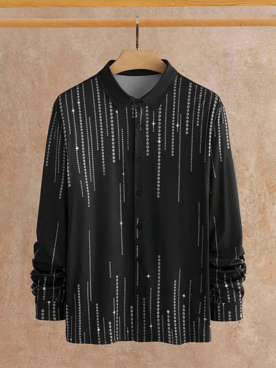 Manfinity VCAY Men's Casual Rhinestone Print All-Over Print Shirt, Long Sleeve Top - Multicolor - View 1