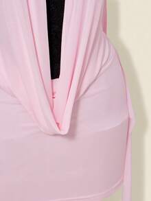 SHEIN ICON Sexy Oversized Cowl Neck Mesh Patchwork Backless Mini Dress - Pink - View 5