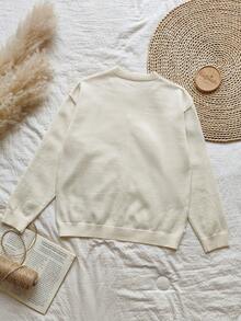 Vintaside Kids Áo khoác cardigan dệt kim cài nút cổ tròn tay dài thêu hoa dễ thương cho bé gái, mùa xuân/thu - Màu vàng - Xem 2