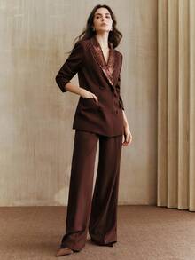 Anewsta Women's Casual Black Sequin Long Sleeve Winter Jacket, Sparkly Top, Elegant, Suitable For Christmas, New Year, Party, Winter - Coffee Brown - View 3