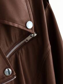 CosyJoli Giacca in pelle nera casual e ampia da donna, adatta per l'autunno e la primavera, stile di base quotidiano, stile Y2K, streetwear, primavera, cappotti da donna, stile anni 2000, disco, autunno