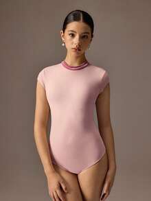 SHEIN Leotard de balet pentru fete adolescente, elasticitate ridicată, dantelă fină, design fără spate, guler cu închizătoare metalică, elasticitate confortabilă, moale și prietenos cu pielea