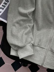 GlowEve Fashionable Casual Style Long Sleeve Plaid Collar Zipper Letter Print Sweatshirt For Women - Light Grey - View 4