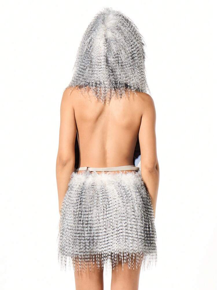 SUMWON WOMEN Abrigo con capucha de piel sintética con flecos