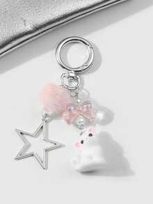ROMWE Kawaii Móc khóa hình con cáo lông ngôi sao rỗng trái tim rỗng đa năng tinh tế và ngọt ngào của Ins - Hồng - Xem 3