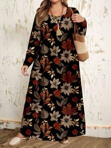 EMERY ROSE Women's Plus Size Long Sleeve Floral Dress: Fall Maxi Dress With Pockets,  Casual Style,Beach Dress Sundress,Holiday Outfits Boho Chic Dress,Spring/Summer/Vacation - Multicolor - View 3