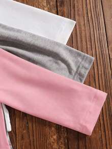 SHEIN GraphicGems 3件套女婴男女通用幼儿（6个月-3岁）休闲可爱水豚、猫脸、河马印花长袖针织圆领T恤，适合春、秋、冬三季穿着。 - 彩色 - 查看 5