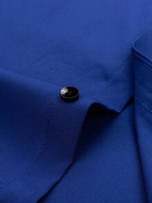 Manfinity Mode 男士骑士刺绣单排扣休闲西部衬衫 男士短袖正装衬衫 商务休闲衬衫 宝蓝色男士衬衫 男士商务休闲上衣 - 寶藍色 - 查看 4