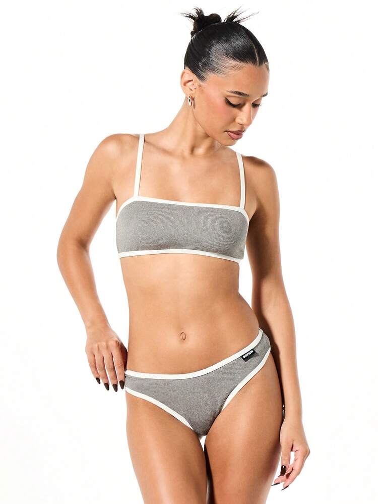 SUMWON WOMEN Ribbed Contrast Binding Bra And Panty Set