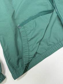 Coolane 冬季女式街头休闲复古运动服大学生舒适条纹纹理装饰健身绿长袖外套 - 墨綠色 - 查看 6