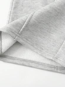 SHEIN 女童字母印花加厚抓绒两件套运动服，休闲宽松日常保暖套装，灰色 - 灰色 - 查看 6