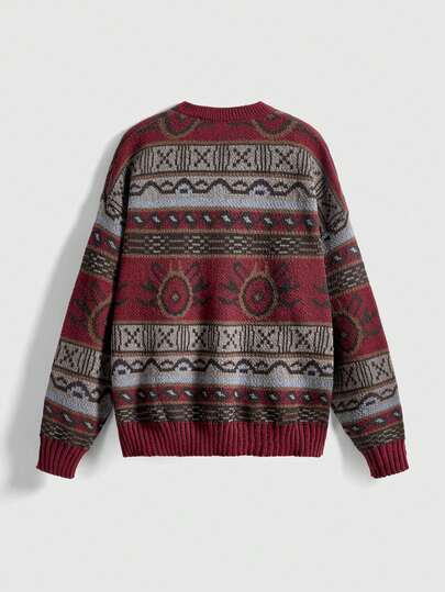 Fairycore Femmes Motif géométrique Col rond Épaule tombante Manches longues Pull ample décontracté, Automne/Hiver