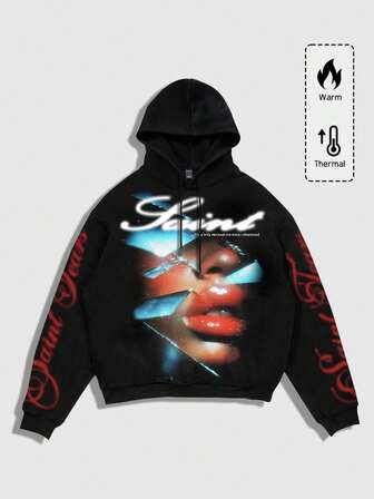 Street Life Sudadera casual con capucha, cordón y estampado de letras y números, para hombre, otoño/invierno