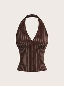 SHEIN Tall Chaleco delgado de mujer de algodón con cuello alto y una sola hilera de botones