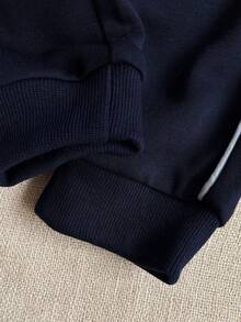 SHEIN Playful Pals 男婴休闲刺绣拉链外套和裤子套装（2件套），时尚街头户外运动套装，秋冬季