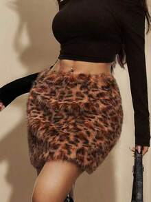 Rina Fox 休闲时尚女式 Y2K 豹纹蓬松迷你裙 - 棕色 - 查看 1