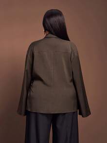 Veslaya 2025 New Autumn/Winter Coffee Brown Fold Collar Long Sleeve Blouse/Shirt, Suitable For Commuting, Casual, Layering, Jacket Pairing, Pants Pairing, Skirt Pairing, Versatile Item - Coffee Brown - View 3