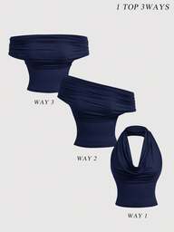 SHEIN MOD Camiseta de tirantes ajustada de un solo color con 3 formas de usar para mujeres