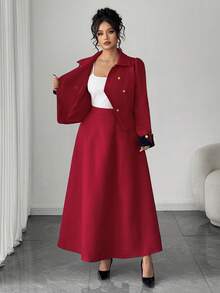 SHEIN Elenzya 2 chiếc váy dạ hội cô dâu màu đỏ, váy ngắn tay dài thanh lịch, cỡ lớn - Đỏ - Xem 3