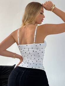 SuitURBody Heart Print Ribbed Lace Trim Women's Undershirt/Base Layer Top