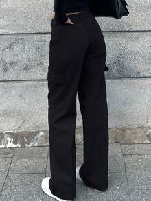 DAZY Pantaloni cargo vintage mimetici americani, vestibilità dritta e ampia, pantaloni casual lavati con tasche multiple per donne jeans - nero - Visualizzare 2