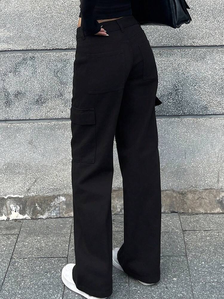 Vintage American Camo Cargo Pants, Straight Loose Fit Multi-Pocket Washed Casual Pants For Women Women Jeans