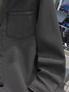 SHEIN 男童休闲韩版可爱胸贴袋保暖内衬梭织外套 - 灰色 - 查看 3