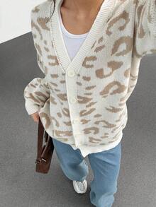 Flirla Sexy Leopard Print Loose Casual Cardigan For Women
