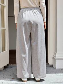 SHEIN Frenchy Women's Plus Size Black & Beige Striped Casual & Work Pants, Daily Commute Versatile Trousers, 2025 New Style Winter - Light Grey - View 2